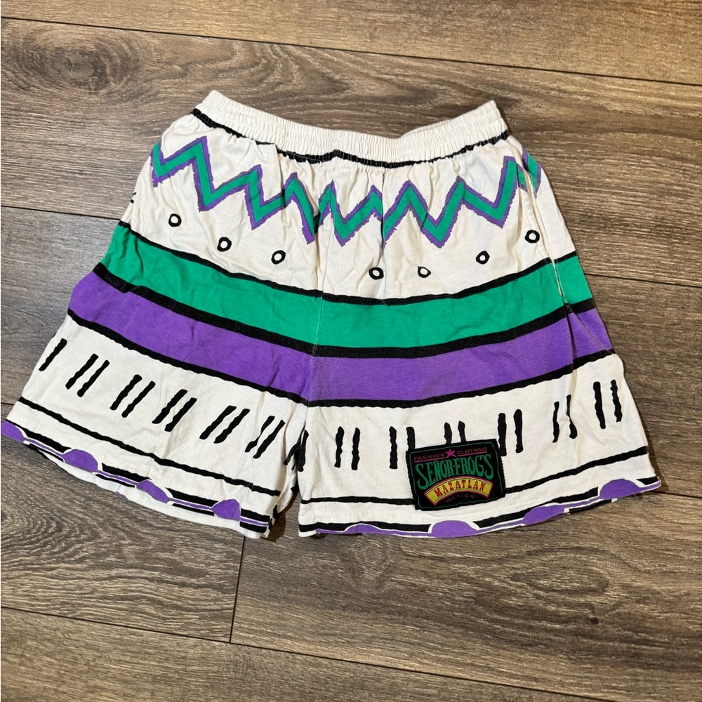 Vintage Señor Frog's Green Purple Pattern Shirt & Shorts Set Men's M/L